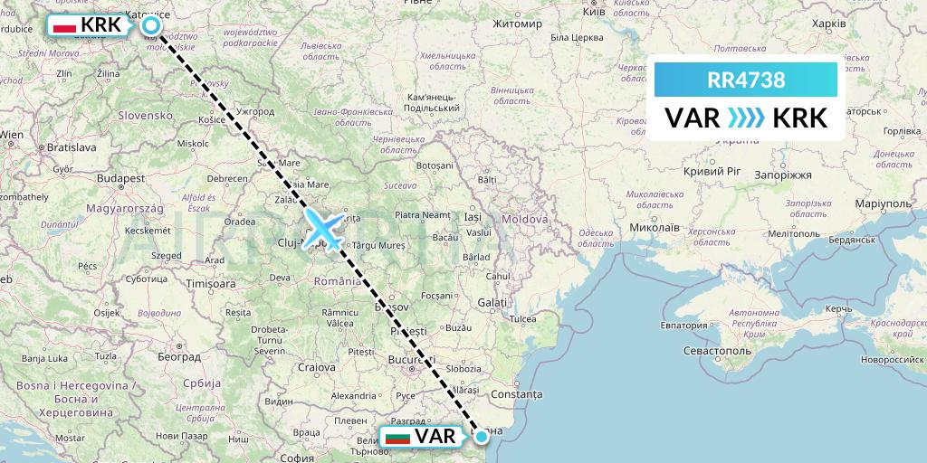 RR4738 Royal Air Force Flight Map: Varna to Krakow