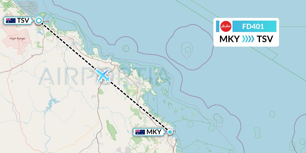 FD401 Thai AirAsia Flight Map: Mackay to Townsville