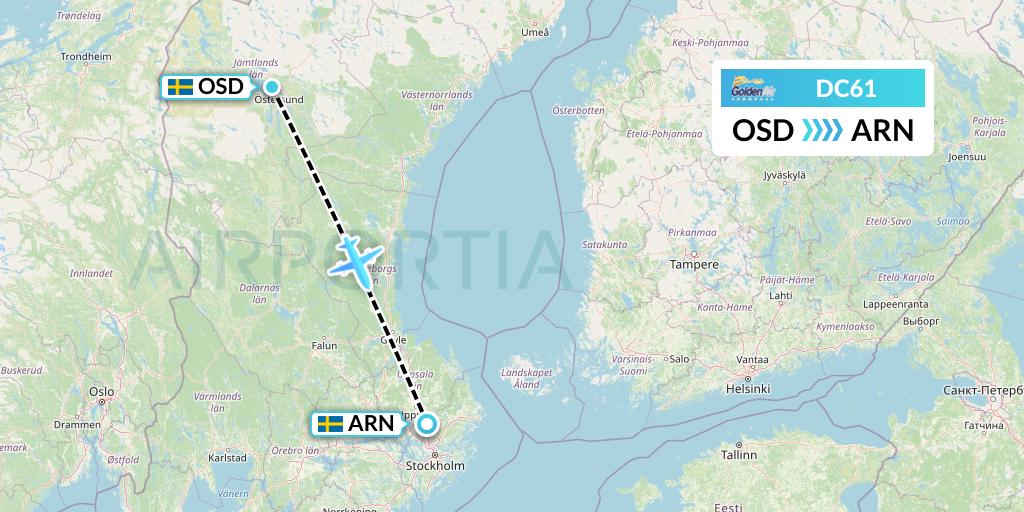 DC61 Braathens Regional Flight Map: Ostersund to Stockholm