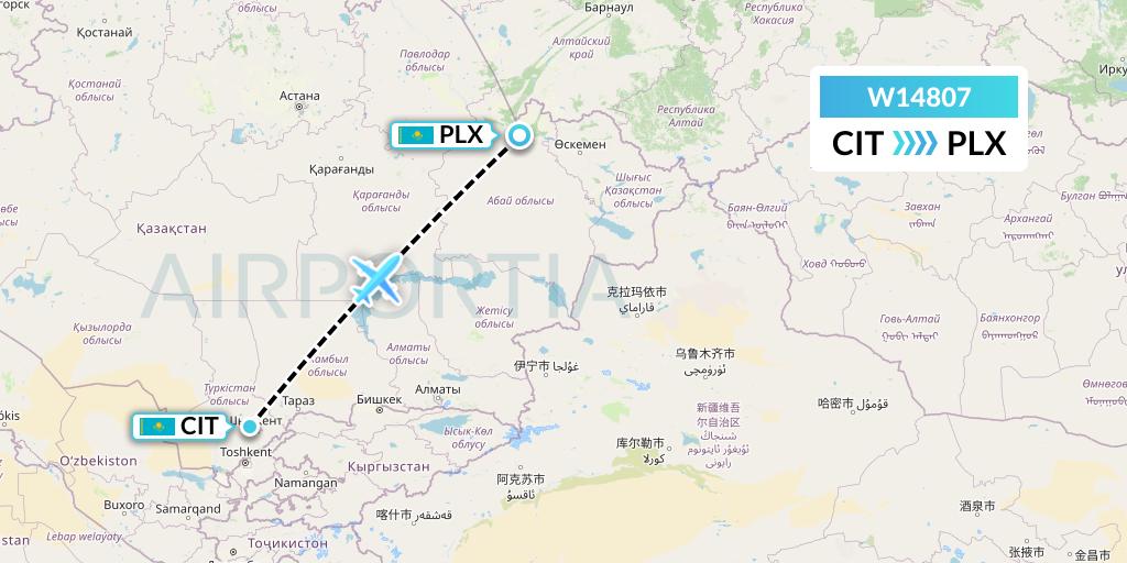 W14807 World Ticket Ltd Flight Map: Shymkent to Semipalatinsk