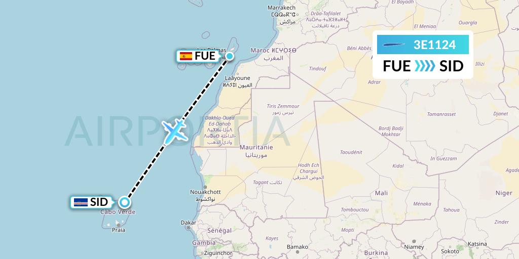 3E1124 Air Choice One Flight Map: Fuerteventura to Espargos