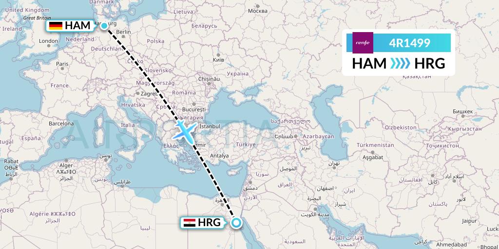 4R1499 Northern Thurderbird Air Flight Map: Hamburg to Hurghada