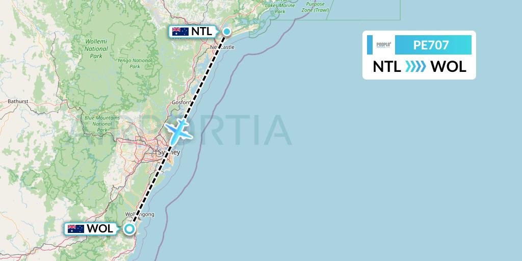 PE707 People's Viennaline Flight Map: Newcastle to Australia