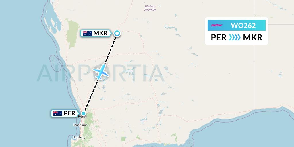 WO262 Swoop Flight Map: Perth to Meekathara