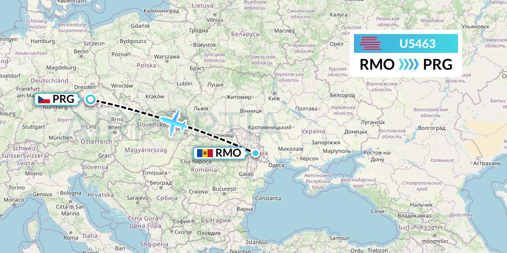 U5463 Karinou Airlines Flight Map: Chisinau to Prague