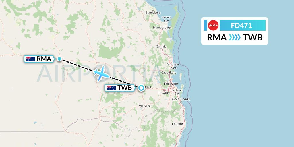 FD471 Thai AirAsia Flight Map: Roma to Toowoomba