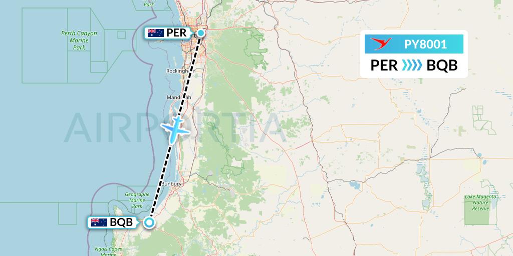 PY8001 Surinam Airways Flight Map: Perth to Busselton