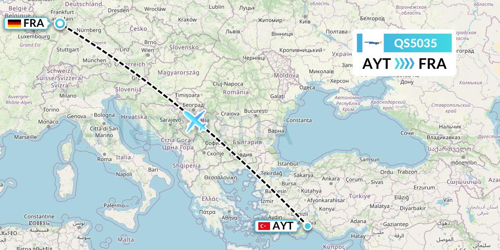 QS5035 Smartwings Flight Map: Antalya to Frankfurt