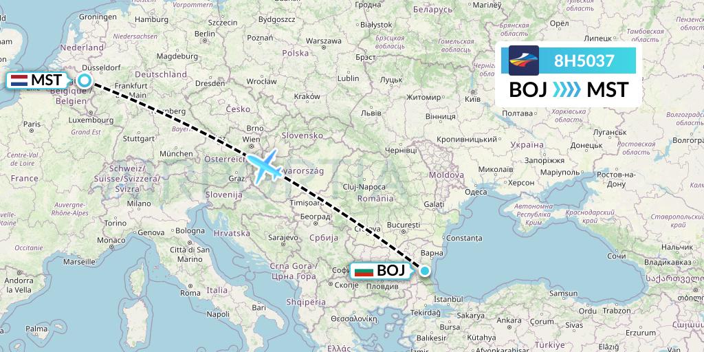8H5037 BH Air Flight Map: Burgas to Maastricht