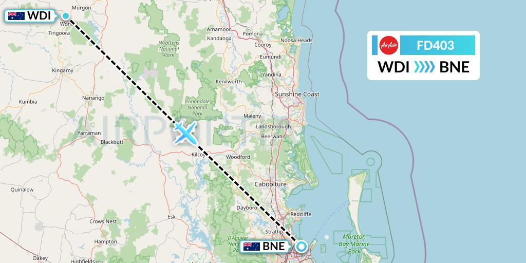 FD403 Thai AirAsia Flight Map: Australia to Brisbane