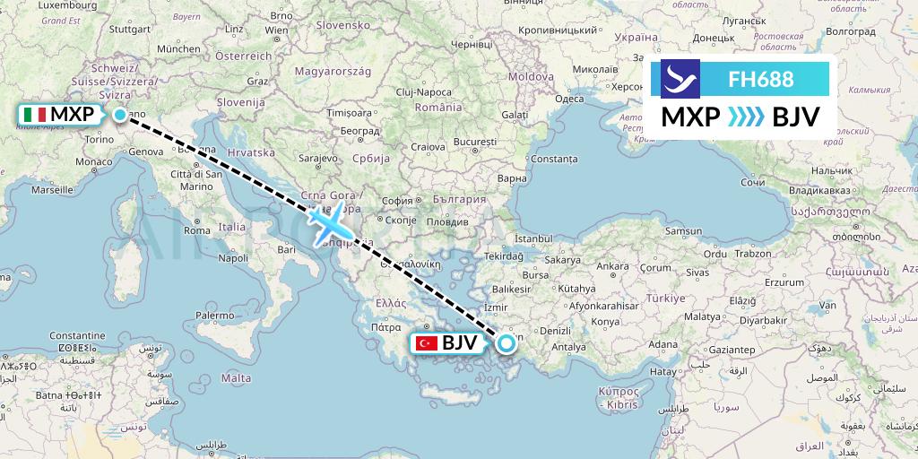 FH688 Freebird Airlines Flight Map: Milan to Bodrum