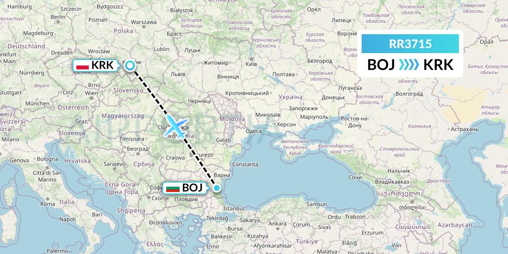 RR3715 Royal Air Force Flight Map: Burgas to Krakow