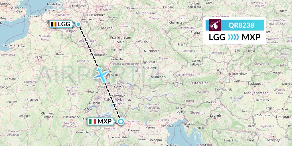 QR8238 Qatar Airways Flight Map: Liege to Milan