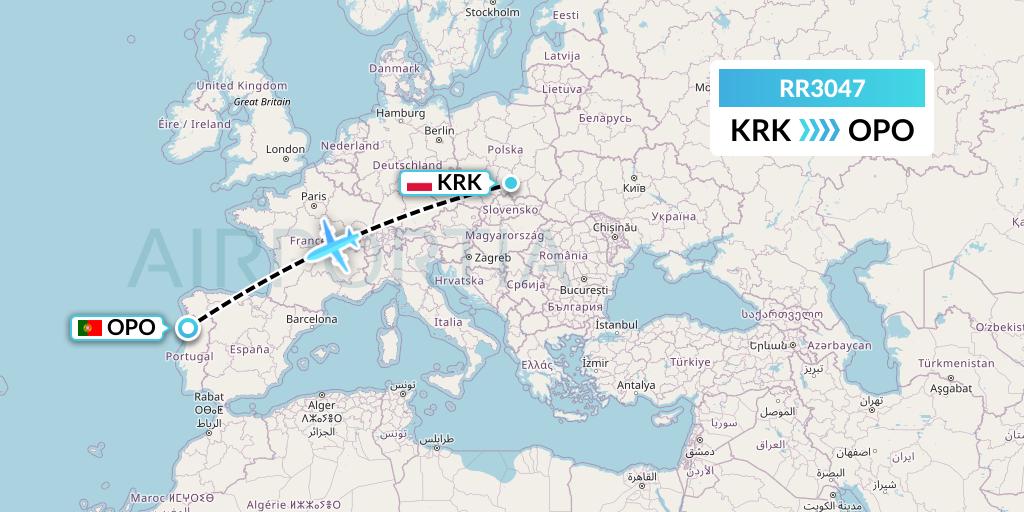 RR3047 Royal Air Force Flight Map: Krakow to Porto