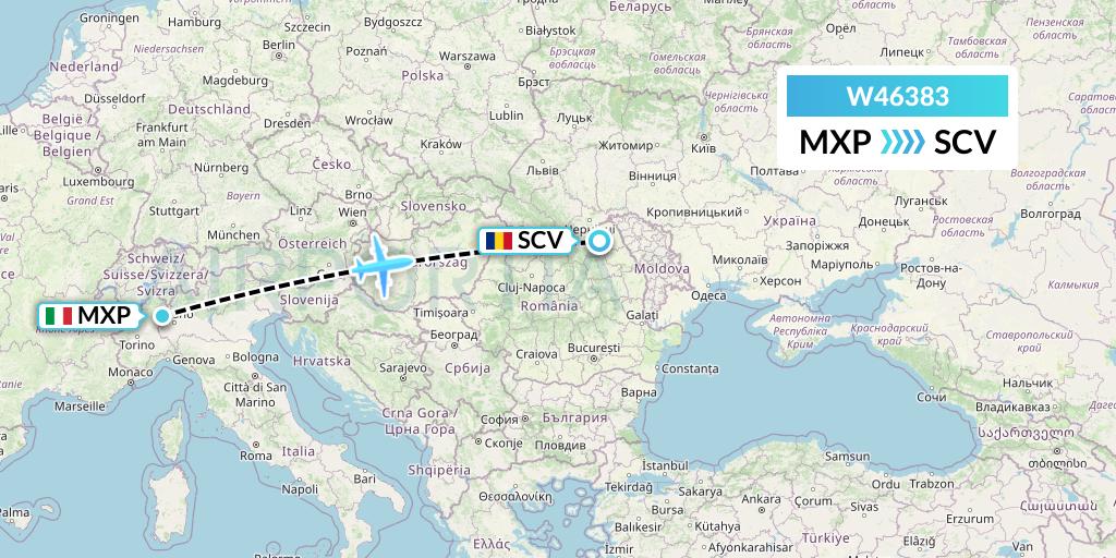 W46383 Wizz Air Malta Flight Map: Milan to Suceava