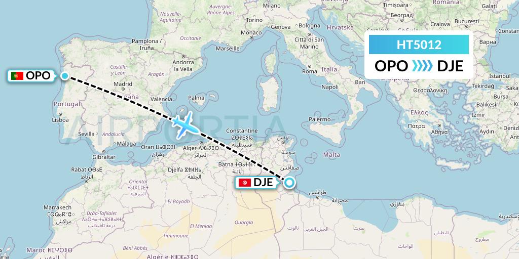 HT5012 Ningxia Cargo Airlines CO.,LTD Flight Map: Porto to Djerba
