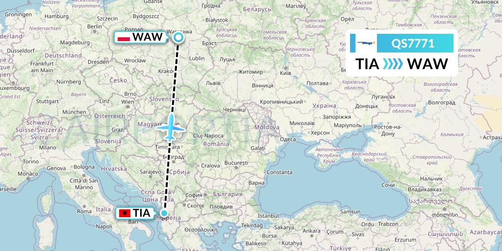 QS7771 Smartwings Flight Map: Tirana to Warsaw