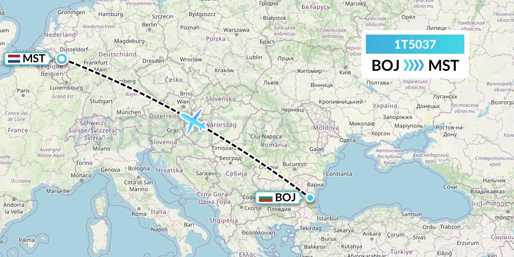 1T5037 Russian Sky Flight Map: Burgas to Maastricht