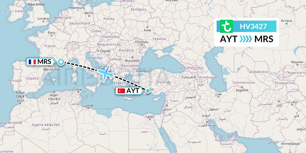 HV3427 Transavia Flight Map: Antalya to Marseille