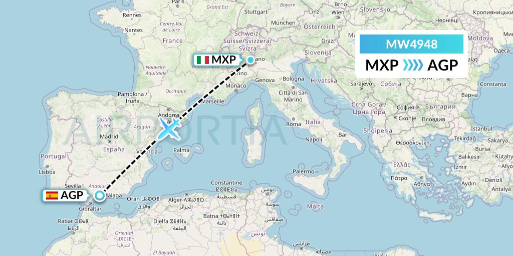 MW4948 Mokulele Flight Service Flight Map: Milan to Malaga