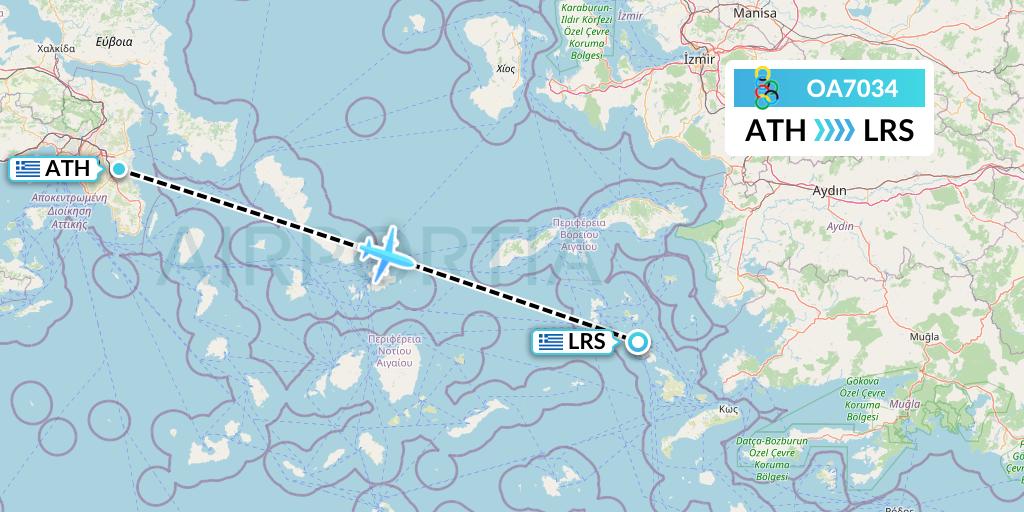 OA7034 Olympic Air Flight Map: Athens to Leros