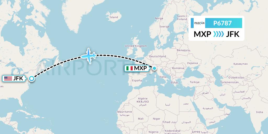 P6787 Pascan Aviation Flight Map: Milan to New York