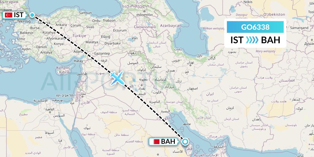 GO6338 ULS Airlines Cargo Flight Map: Istanbul to Bahrain
