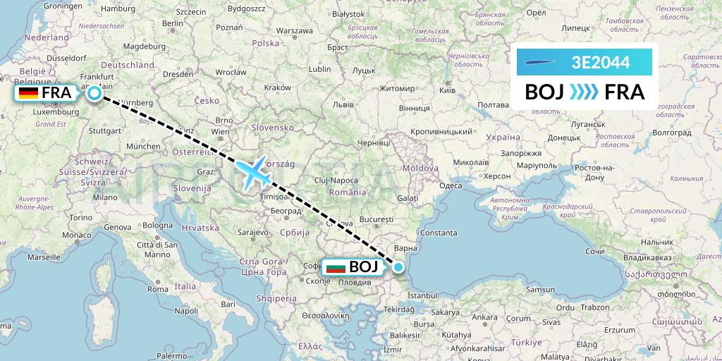 3E2044 Air Choice One Flight Map: Burgas to Frankfurt