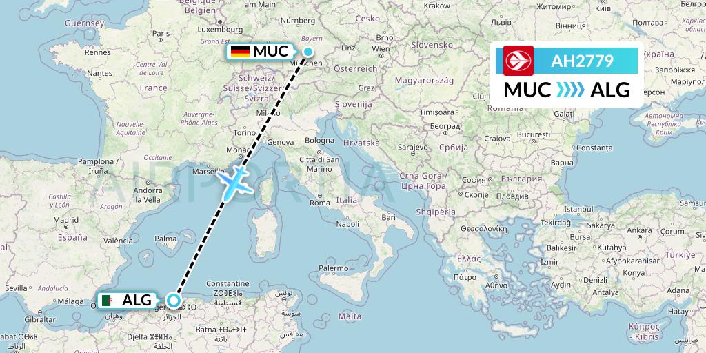 AH2779 Air Algerie Flight Map: Munich to Algiers