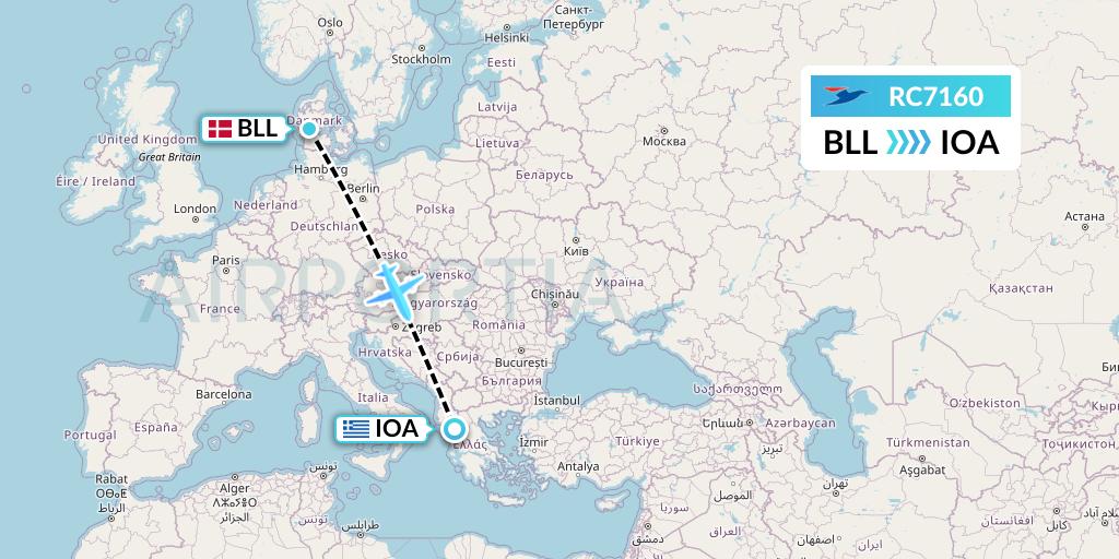 RC7160 Atlantic Airways Flight Map: Billund to Ioannina