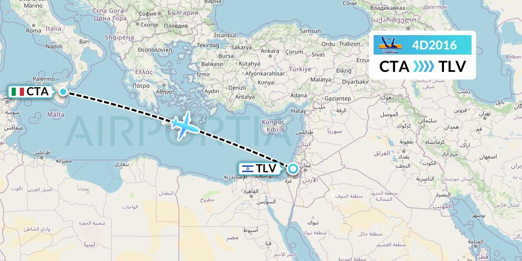 4D2016 Air Sinai Flight Map: Catania to Tel Aviv