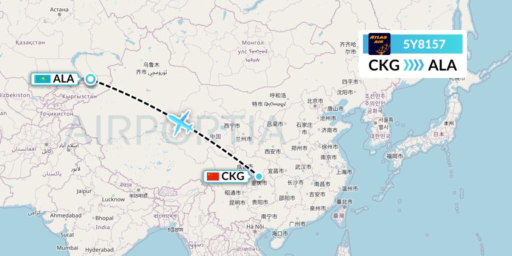 5Y8157 Atlas Air Flight Map: Chongqing to Almaty