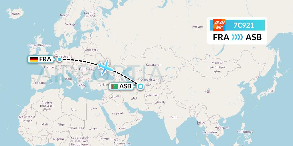 7C921 Jeju Air Flight Map: Frankfurt to Ashgabat