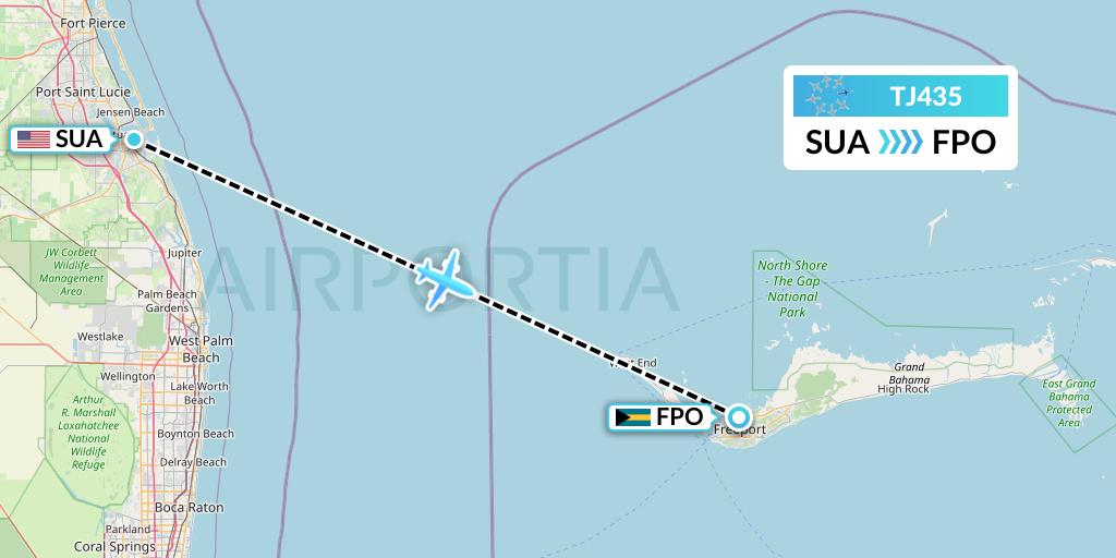 TJ435 Tradewind Aviation Flight Map: Stuart to Freeport