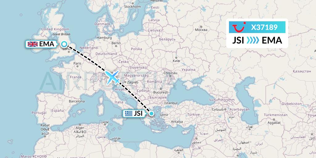 X37189 TUI fly Germany Flight Map: Skiathos to East Midlands