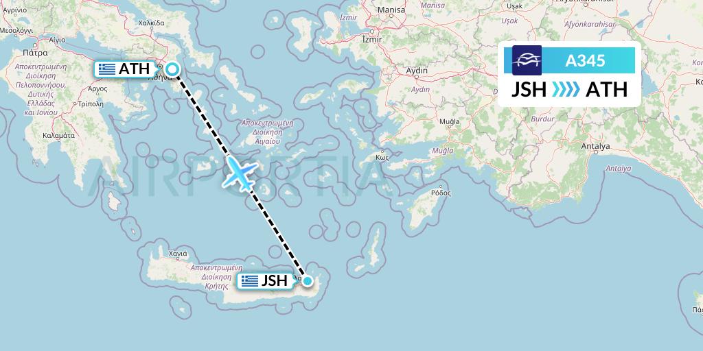 A345 Aegean Airlines Flight Map: Sitia to Athens