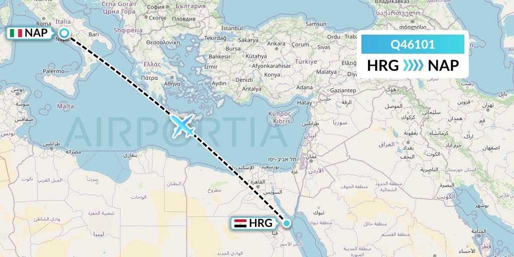 Q46101 Euroairlines Flight Map: Hurghada to Naples