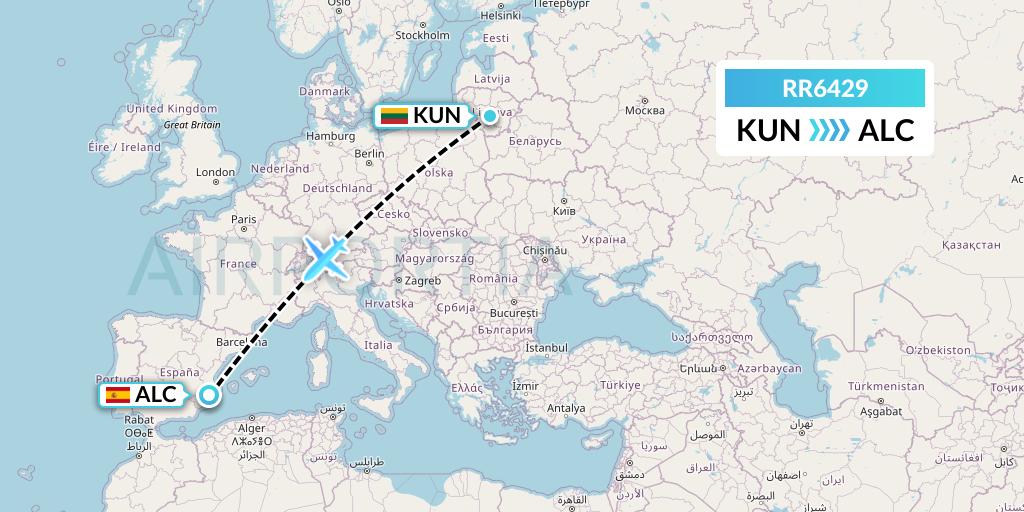 RR6429 Royal Air Force Flight Map: Kaunas to Alicante