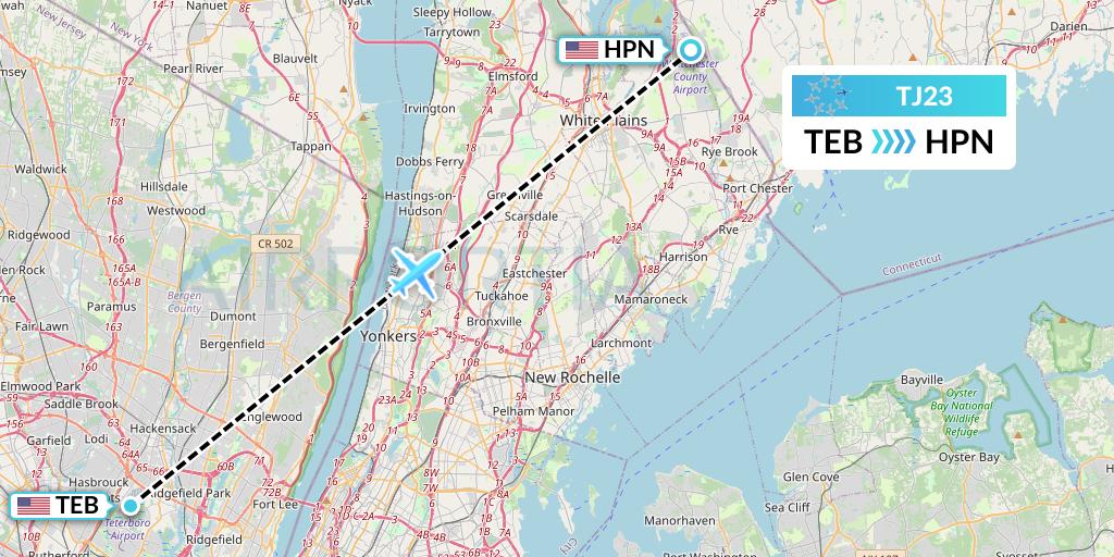 TJ23 Tradewind Aviation Flight Map: Teterboro to White Plains