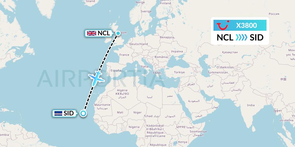 X3800 TUI fly Germany Flight Map: Newcastle to Espargos