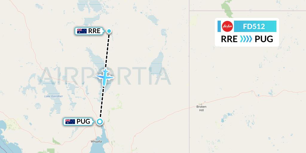 FD512 Thai AirAsia Flight Map: Australia to Port Augusta