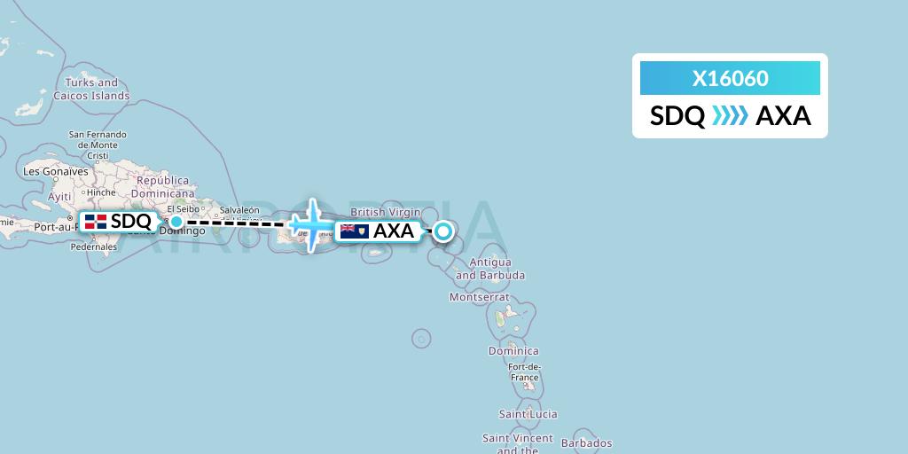 X16060 Nik Airways Flight Map: Santo Domingo to The Valley