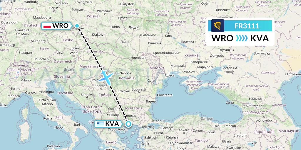 FR3111 Ryanair Flight Map: Wroclaw to Kavala