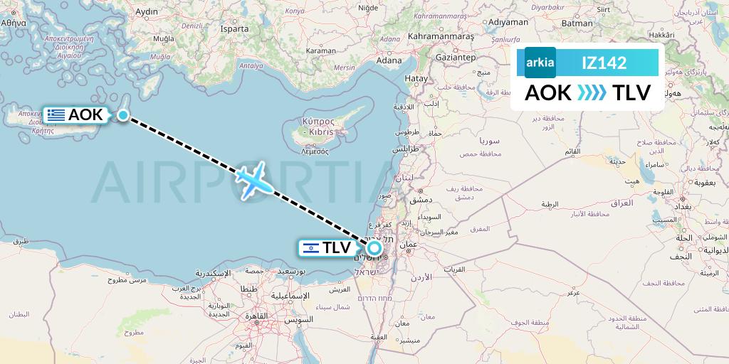IZ142 Arkia Israeli Airlines Flight Map: Karpathos to Tel Aviv