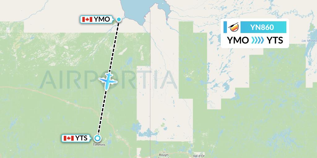 YN860 Air Creebec Flight Map: Moosonee to Timmins