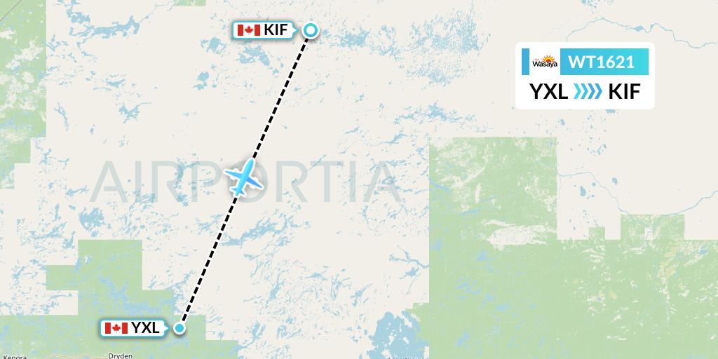 WT1621 Swiftair Flight Map: Sioux Lookout to Kingfisher Lake