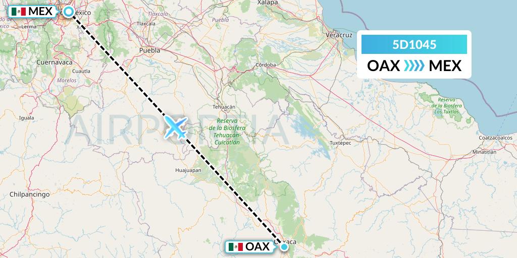 5D1045 Aeromexico Connect Flight Map: Oaxaca to Mexico City