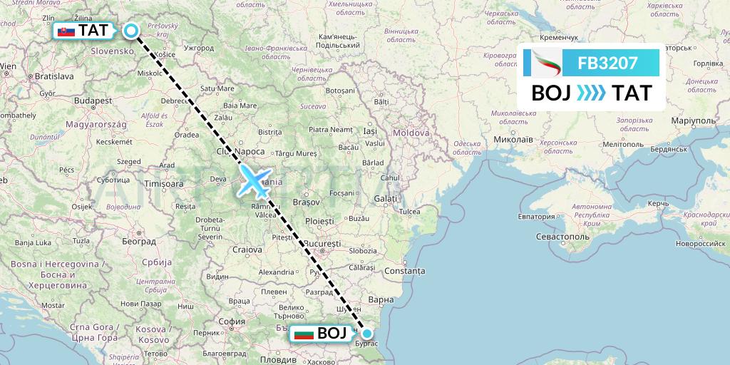 FB3207 Bulgaria Air Flight Map: Burgas to Poprad
