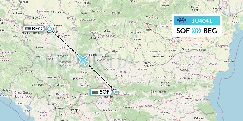 JU4041 AirSERBIA Flight Map: Sofia to Belgrade