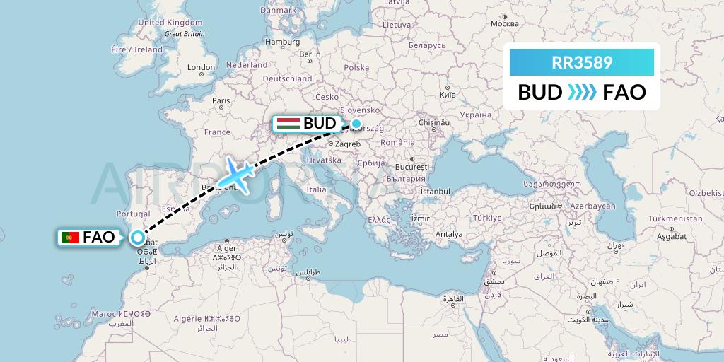 RR3589 Royal Air Force Flight Map: Budapest to Faro